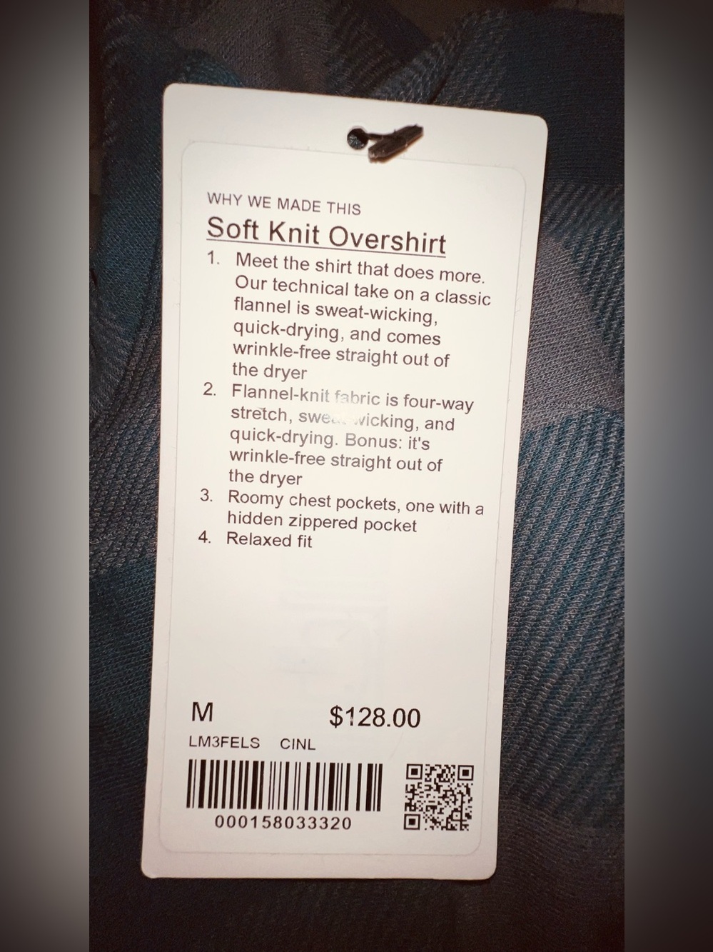 Lululemon Soft Knit Overshirt Ink Green Check Blue Green Plaid M NWT - Picture 5 of 5